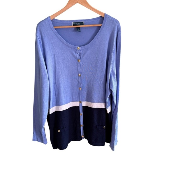 Karen Scott Women's Blue Plus Size Color Blocked Cardigan 3X Spring Lightweight - Picture 4 of 13